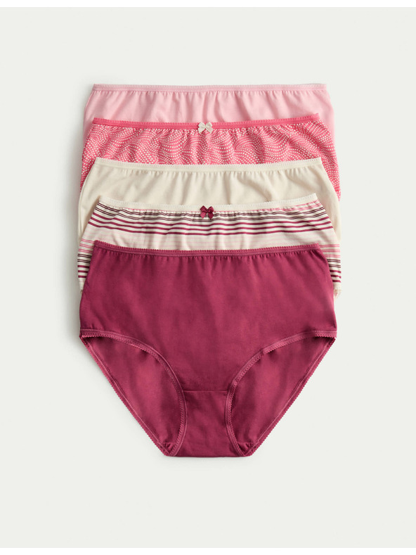 Marks & Spencer Šortkové kalhotky s vysokým pasem s potiskem, z bavlny Lycra™, 5 ks Marks & Spencer růžová