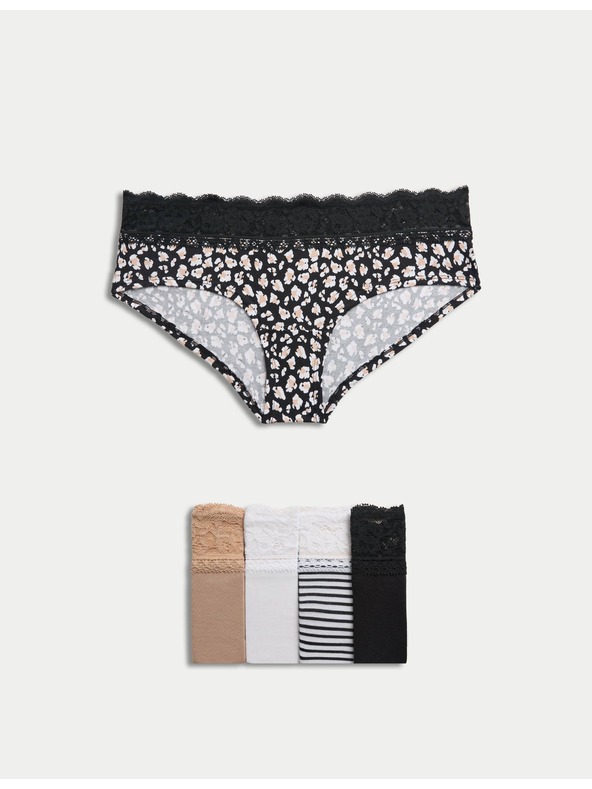 Marks & Spencer Šortkové kalhotky s nízkým pasem s vysokým podílem bavlny a potiskem, 5 ks Marks & Spencer bílá