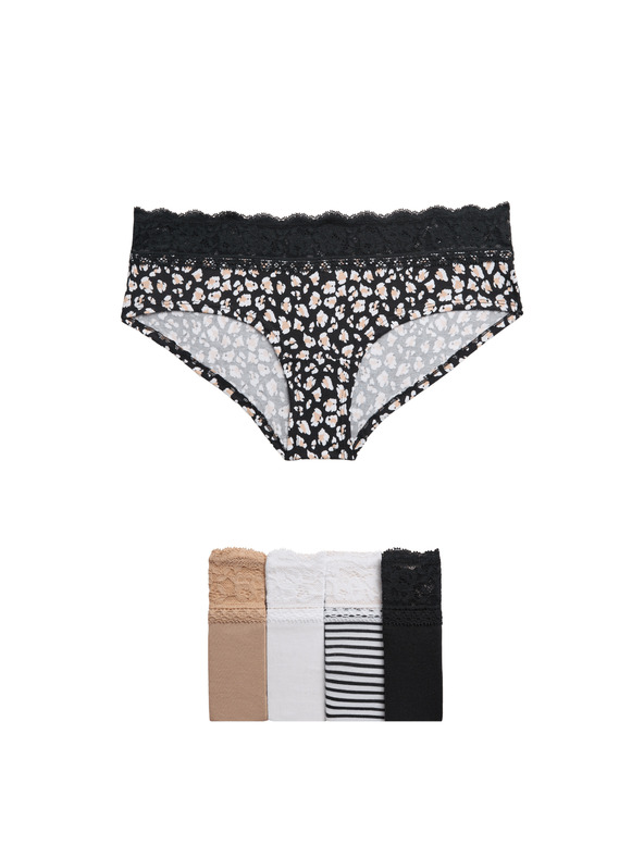 Marks & Spencer Šortkové kalhotky s nízkým pasem s vysokým podílem bavlny a potiskem, 5 ks Marks & Spencer bílá