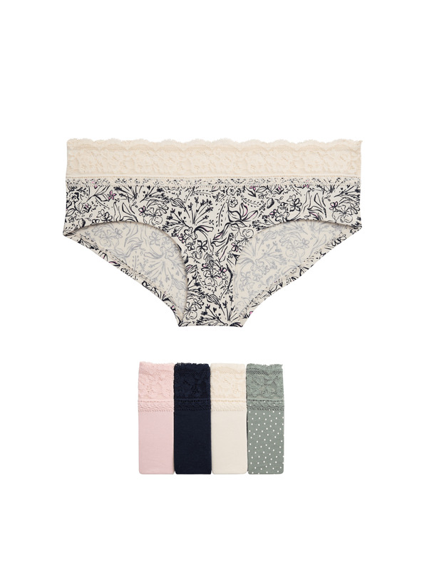 Marks & Spencer Šortkové kalhotky s nízkým pasem s vysokým podílem bavlny a potiskem, 5 ks Marks & Spencer zelená