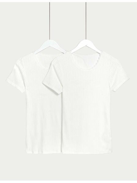 Marks & Spencer Balení 2 háčkovaných termotopů s krátkým rukávem Marks & Spencer bílá