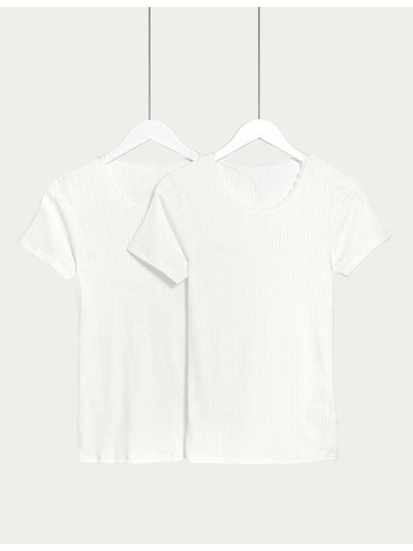 Marks & Spencer Balení 2 háčkovaných termotopů s krátkým rukávem Marks & Spencer bílá