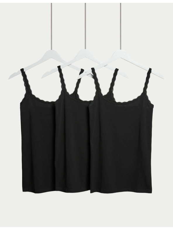 Marks & Spencer Tílko s krajkovým lemováním a vysokým podílem bavlny, 3 ks Marks & Spencer černá