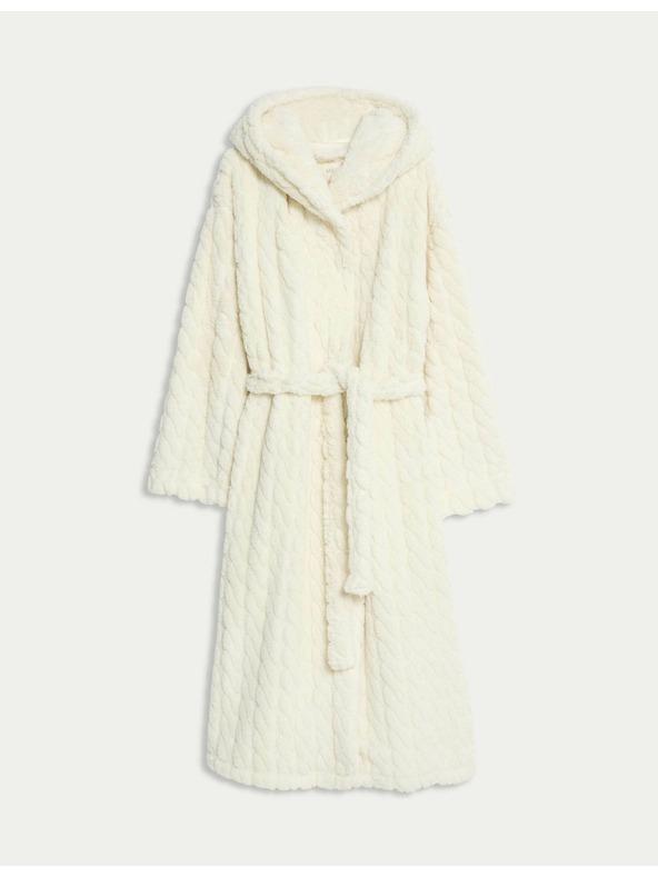 Marks & Spencer Žakárový dlouhý župan s kapucí Marks & Spencer smetanová