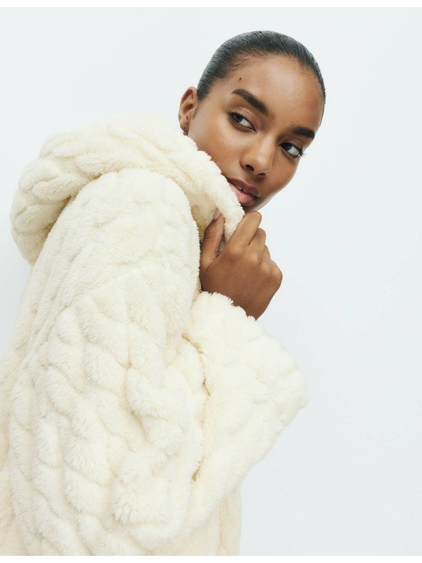 Marks & Spencer Žakárový dlouhý župan s kapucí Marks & Spencer smetanová