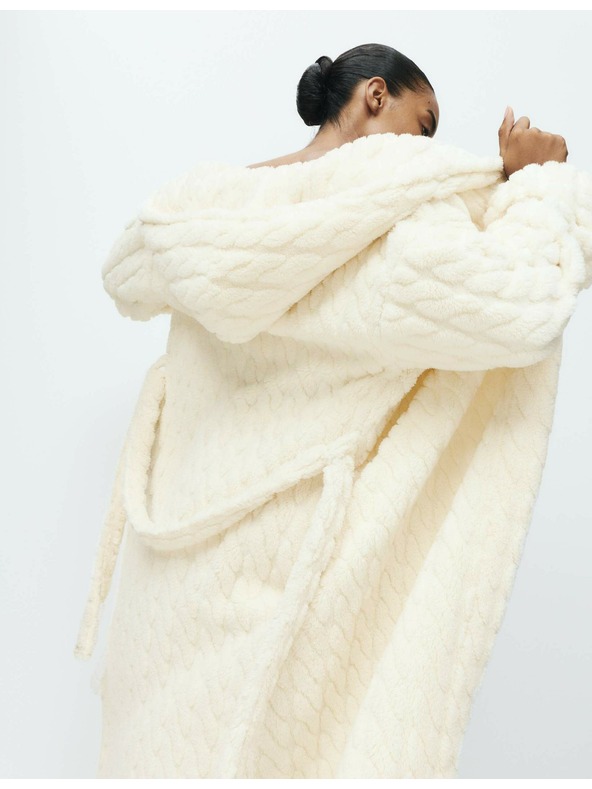 Marks & Spencer Žakárový dlouhý župan s kapucí Marks & Spencer smetanová