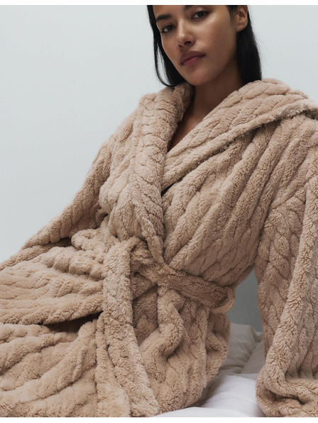 Marks & Spencer Žakárový dlouhý župan s kapucí Marks & Spencer smetanová