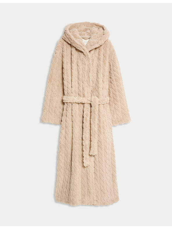 Marks & Spencer Žakárový dlouhý župan s kapucí Marks & Spencer smetanová