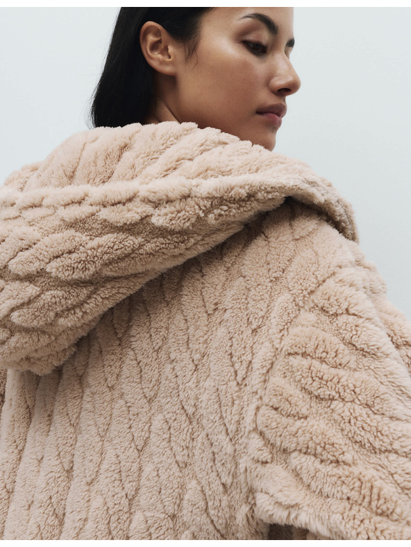 Marks & Spencer Žakárový dlouhý župan s kapucí Marks & Spencer smetanová