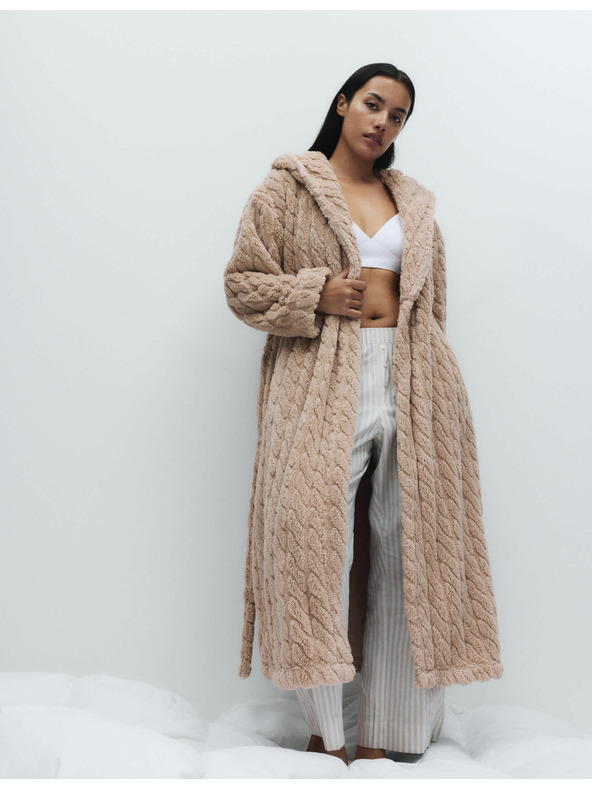 Marks & Spencer Žakárový dlouhý župan s kapucí Marks & Spencer smetanová