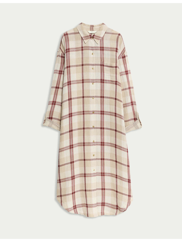 Marks & Spencer Kostkovaná noční košile z čisté bavlny Marks & Spencer růžová