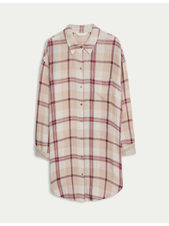 Marks & Spencer Kostkovaná noční košile z čisté bavlny Marks & Spencer růžová