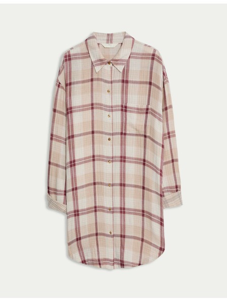 Marks & Spencer Kostkovaná noční košile z čisté bavlny Marks & Spencer růžová