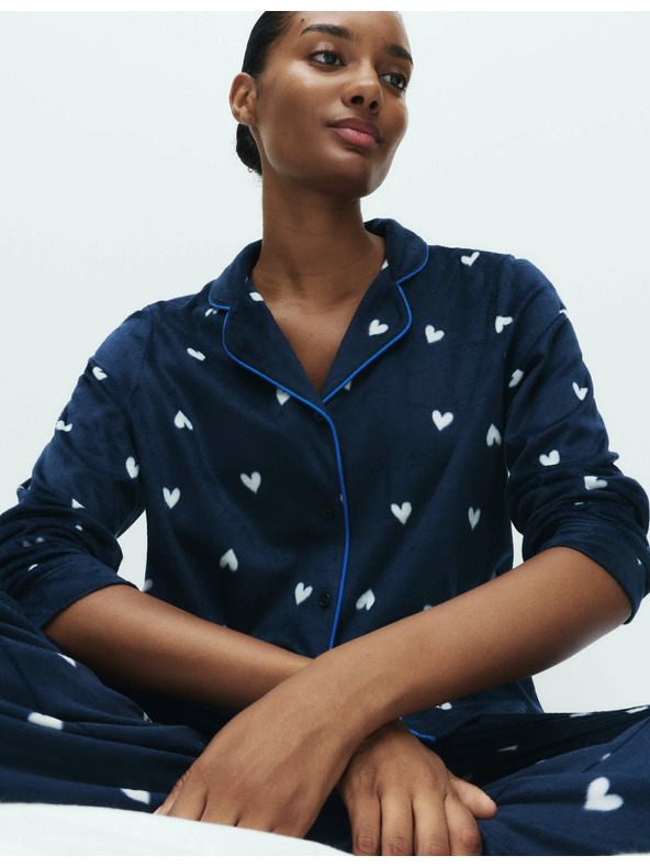 Marks & Spencer Flísová pyžamová souprava s potiskem Marks & Spencer námořnická modrá