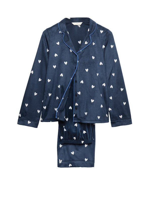 Marks & Spencer Flísová pyžamová souprava s potiskem Marks & Spencer námořnická modrá