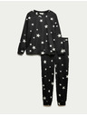 Marks & Spencer Flísová pyžamová souprava s potiskem hvězd a kalhotami s manžetovým lemem Marks & Spencer černá