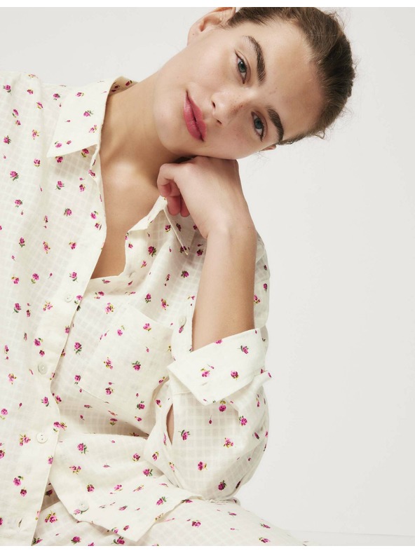 Marks & Spencer Pyžamová souprava Dobby z čisté bavlny s květinovým motivem Marks & Spencer smetanová