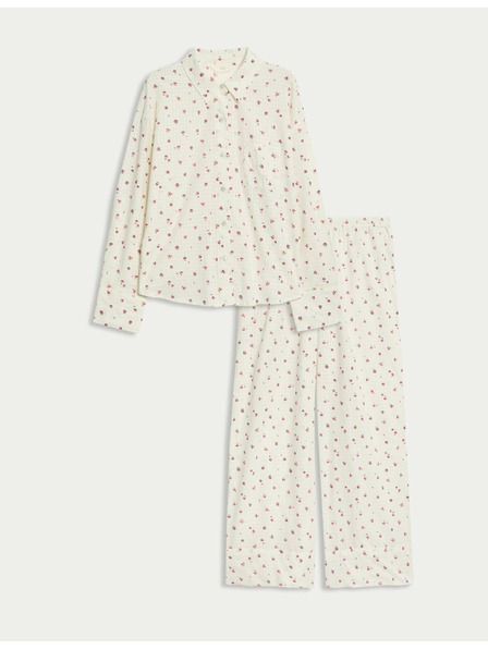 Marks & Spencer Pyžamová souprava Dobby z čisté bavlny s květinovým motivem Marks & Spencer smetanová