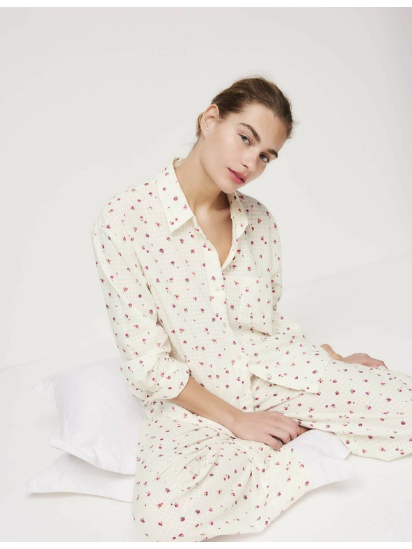 Marks & Spencer Pyžamová souprava Dobby z čisté bavlny s květinovým motivem Marks & Spencer smetanová