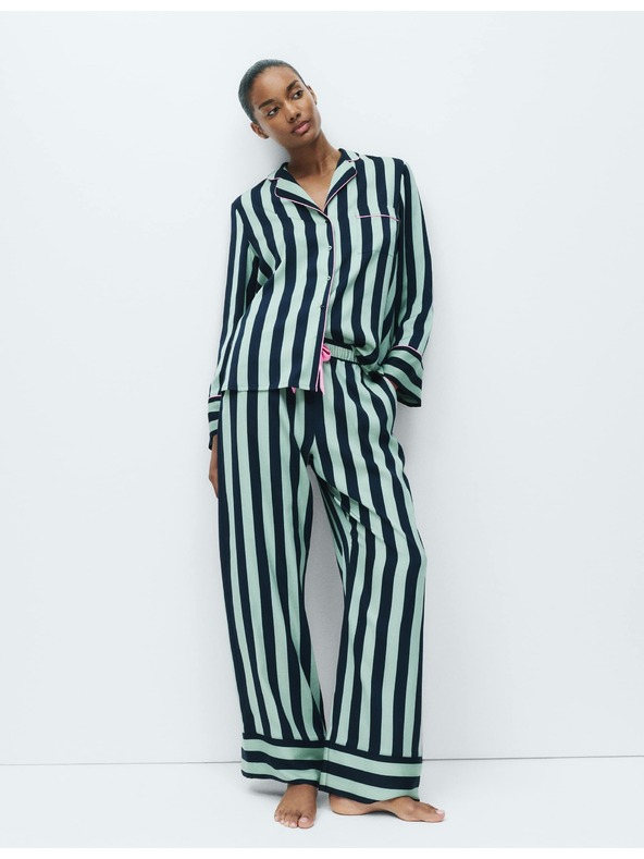 Marks & Spencer Pruhovaná pyžamová souprava s širokými nohavicemi a klopou Marks & Spencer zelená
