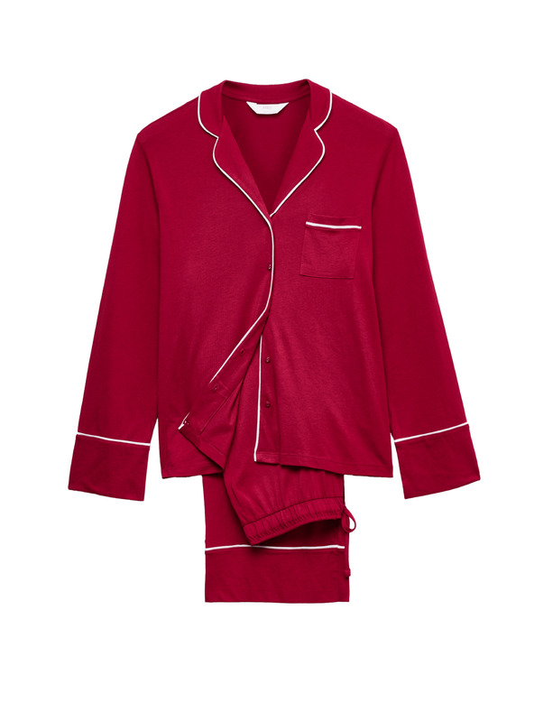 Marks & Spencer Bavlněný modalový pyžamový komplet Revere Marks & Spencer červená