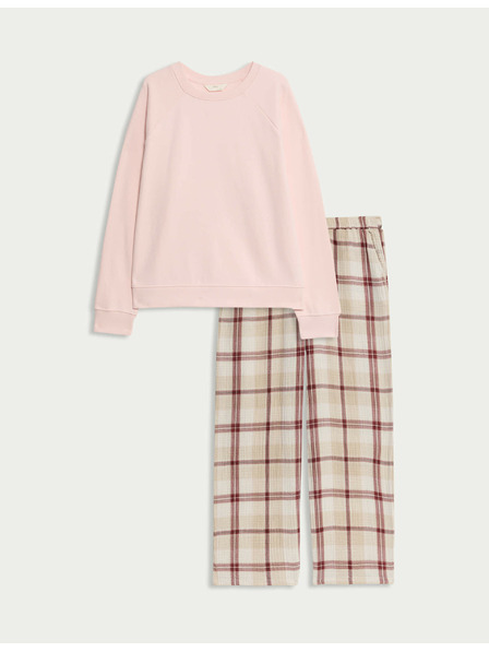 Marks & Spencer Kostkovaná pyžamová souprava s vysokým podílem bavlny Marks & Spencer růžová