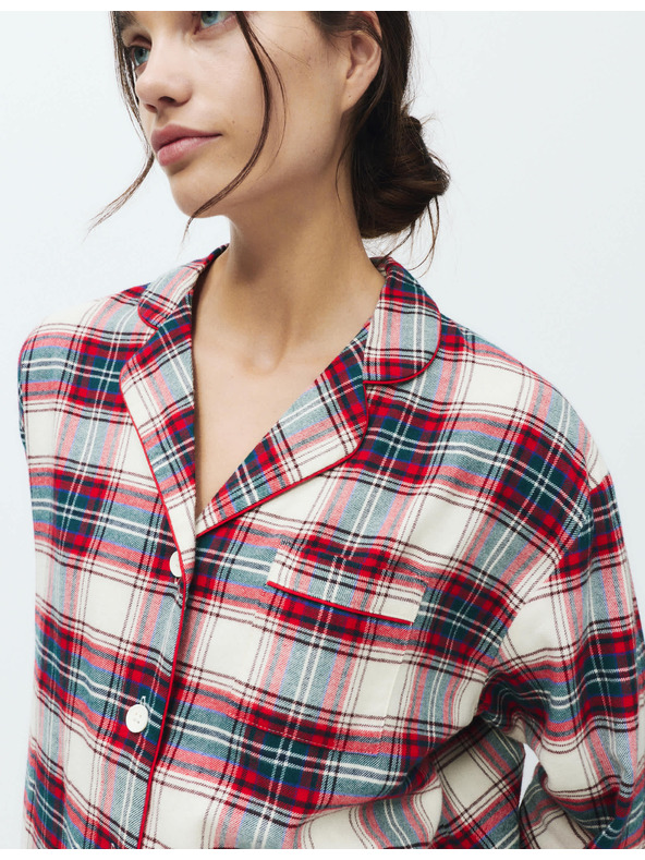 Marks & Spencer Vánoční kostkovaná domácí pyžamová souprava z čisté bavlny Marks & Spencer smetanová