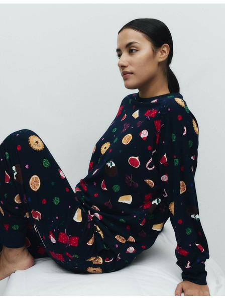 Marks & Spencer Vánoční domácí pyžamová souprava s motivem jídla z čisté bavlny Marks & Spencer námořnická modrá