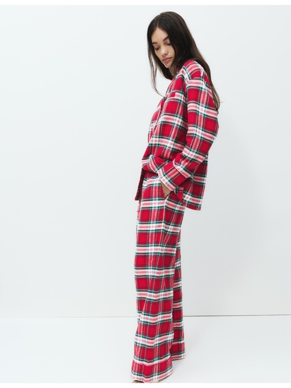 Marks & Spencer Vánoční kostkovaná domácí pyžamová souprava z čisté bavlny Marks & Spencer červená