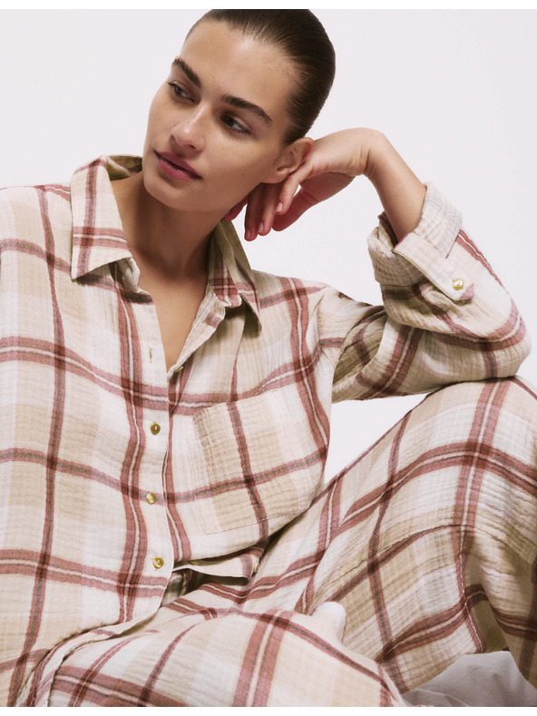 Marks & Spencer Kostkovaná pyžamová souprava z čisté bavlny Marks & Spencer růžová