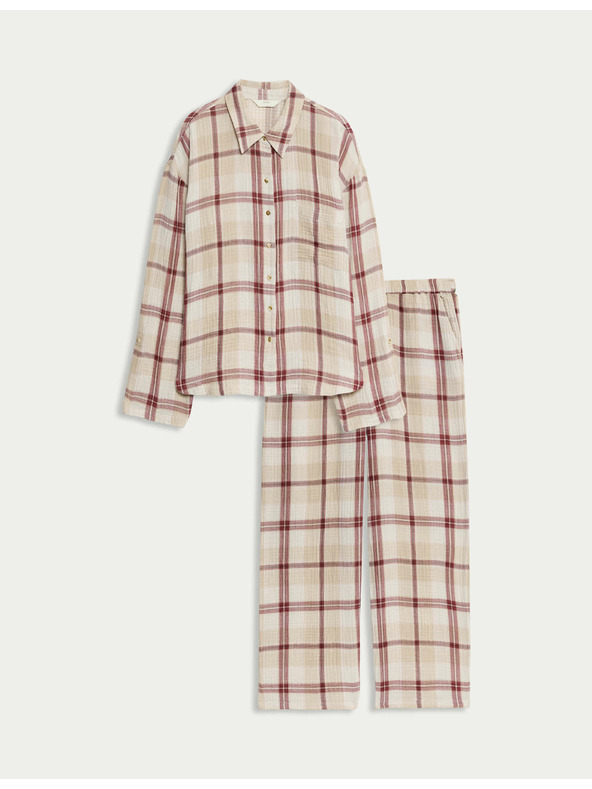 Marks & Spencer Kostkovaná pyžamová souprava z čisté bavlny Marks & Spencer růžová