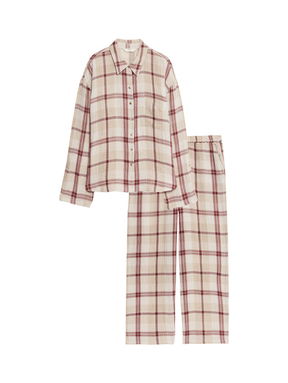 Marks & Spencer Kostkovaná pyžamová souprava z čisté bavlny Marks & Spencer růžová