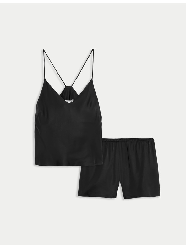 Marks & Spencer Saténová krátká pyžamová souprava s košilkou a šortkami Marks & Spencer černá