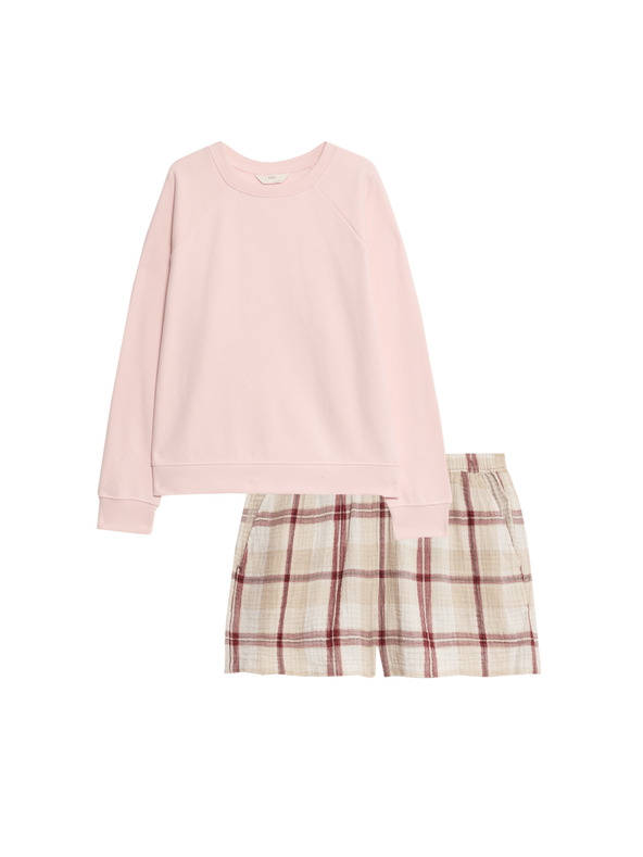 Marks & Spencer Letní 2dílná pyžamová souprava z čisté bavlny Marks & Spencer růžová