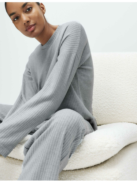 Marks & Spencer Žebrovaný pyžamový top s výstřihem ke krku a dlouhými rukávy Marks & Spencer šedá