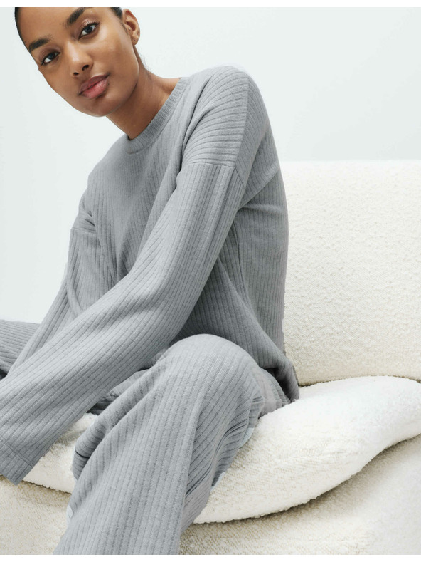 Marks & Spencer Žebrovaný pyžamový top s výstřihem ke krku a dlouhými rukávy Marks & Spencer šedá