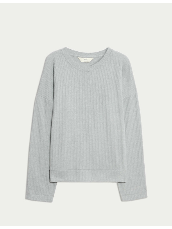 Marks & Spencer Žebrovaný pyžamový top s výstřihem ke krku a dlouhými rukávy Marks & Spencer šedá