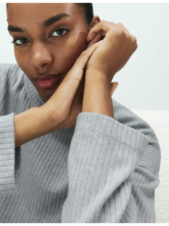 Marks & Spencer Žebrovaný pyžamový top s výstřihem ke krku a dlouhými rukávy Marks & Spencer šedá