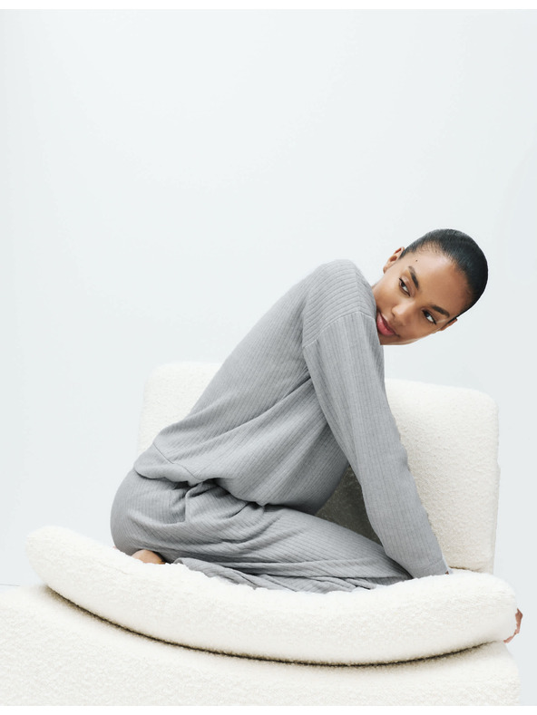 Marks & Spencer Žebrovaný pyžamový top s výstřihem ke krku a dlouhými rukávy Marks & Spencer šedá