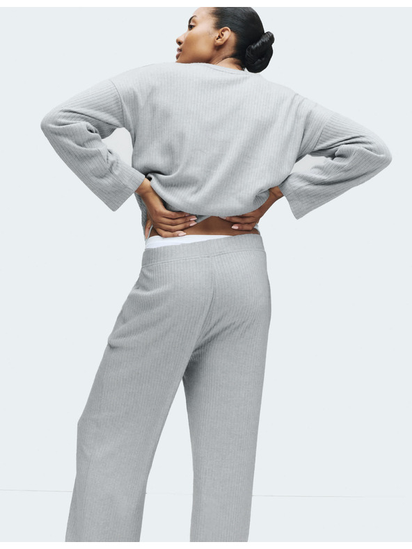 Marks & Spencer Žebrovaný pyžamový top s výstřihem ke krku a dlouhými rukávy Marks & Spencer šedá