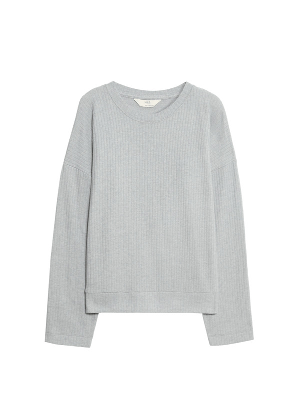 Marks & Spencer Žebrovaný pyžamový top s výstřihem ke krku a dlouhými rukávy Marks & Spencer šedá