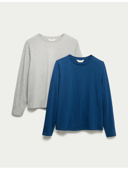 Marks & Spencer Pyžamové topy z čisté bavlny s dlouhými rukávy, 2 ks Marks & Spencer námořnická modrá