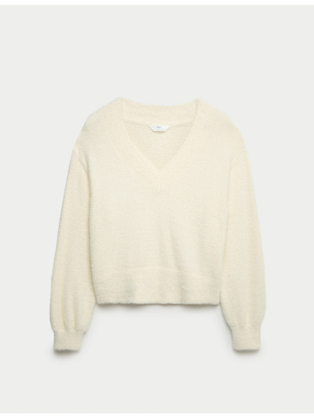 Marks & Spencer Pohodlný pletený péřový pyžamový top s výstřihem do V Marks & Spencer smetanová