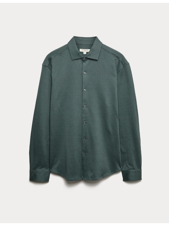 Marks & Spencer Žerzejová košile z čisté bavlny, normální střih, snadné žehlení Marks & Spencer zelená