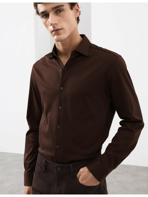 Marks & Spencer Žerzejová košile z čisté bavlny, normální střih, snadné žehlení Marks & Spencer hnědá
