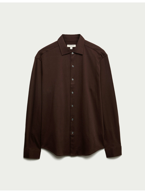 Marks & Spencer Žerzejová košile z čisté bavlny, normální střih, snadné žehlení Marks & Spencer hnědá