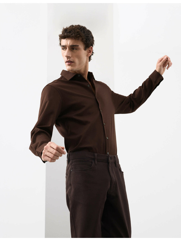 Marks & Spencer Žerzejová košile z čisté bavlny, normální střih, snadné žehlení Marks & Spencer hnědá