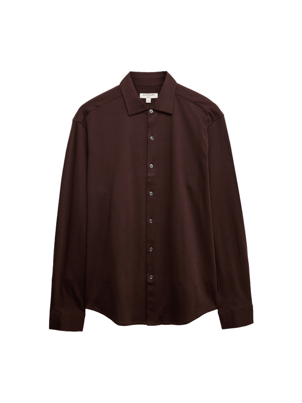 Marks & Spencer Žerzejová košile z čisté bavlny, normální střih, snadné žehlení Marks & Spencer hnědá