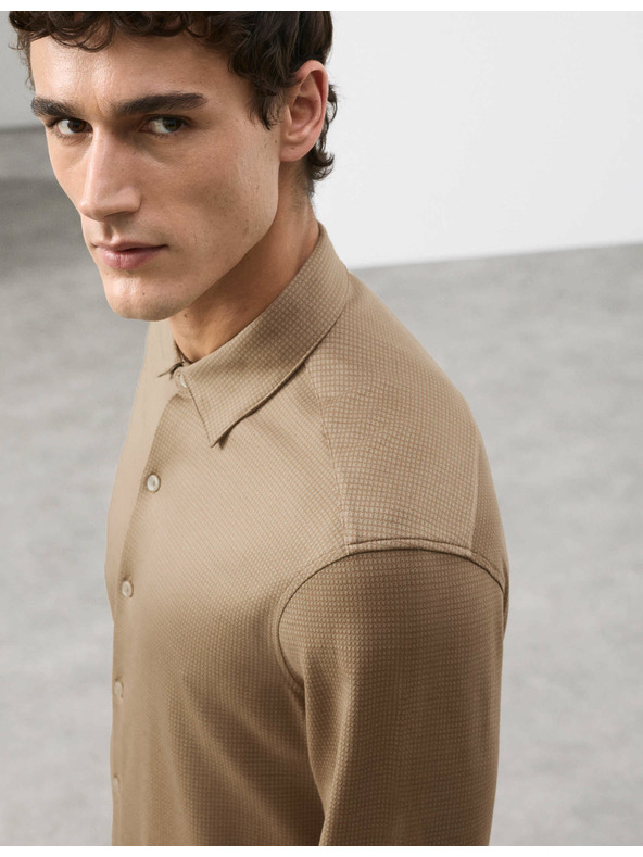 Marks & Spencer Žerzejová košile z čisté bavlny, normální střih, snadné žehlení Marks & Spencer béžová