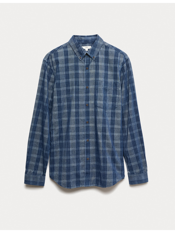 Marks & Spencer Čistě bavlněná flanelová košile Marks & Spencer námořnická modrá